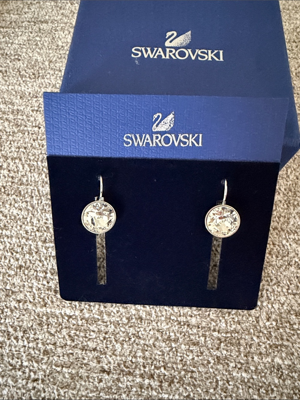 Bella Swarovski Mini Silver Clear Crystal Round Drop Earrings